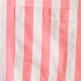 Short Sleeve Cotton Shirt with Pink Flamingo Pattern and Stripes for Men