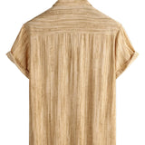 Men's Short Sleeve Cotton Shirt with Pocket in Black Stripes, Breathable
