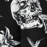 Black Hawaiian Shirt with Short Sleeves for Men Featuring Skull, Hummingbird, and Punk Rock Style