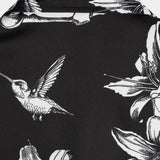 Black Hawaiian Shirt with Short Sleeves for Men Featuring Skull, Hummingbird, and Punk Rock Style