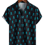 Cotton Summer Short Sleeve Shirt for Men with Punk Rock Skull Pattern