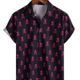 Summer Cotton Short Sleeve Shirt for Men with Pink Skull Punk Rock and Cool Design
