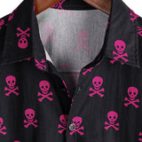 Summer Cotton Short Sleeve Shirt for Men with Pink Skull Punk Rock and Cool Design
