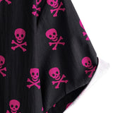 Summer Cotton Short Sleeve Shirt for Men with Pink Skull Punk Rock and Cool Design