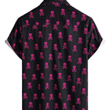 Summer Cotton Short Sleeve Shirt for Men with Pink Skull Punk Rock and Cool Design