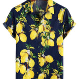 Hawaiian Style Short Sleeve Cotton Beach Shirt with Lemon Pattern for Men