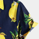 Men's Short Sleeve Hawaiian Shirt in Yellow Lemons