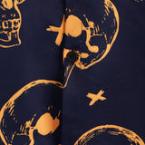 Aloha Shirt Made of Cotton with Short Sleeves, Buttons, and Orange Skull Pattern for Men