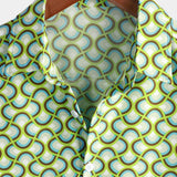 Men's Green Short Sleeve Cotton Shirt for Summer