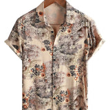 Casual Retro Cotton Shirt with Buttons in Floral Pattern for Men