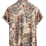Casual Retro Cotton Shirt with Buttons in Floral Pattern for Men