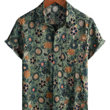 Men's Short Sleeve Cotton Vintage Style Shirt with Floral Pattern