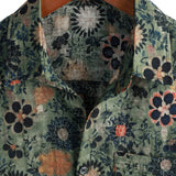 Men's Short Sleeve Cotton Vintage Style Shirt with Floral Pattern