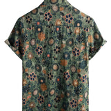 Men's Short Sleeve Cotton Vintage Style Shirt with Floral Pattern
