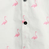 Casual Cotton Hawaiian Short Sleeve Shirt with Tropical Flamingo Buttons for Men