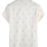Men's Short Sleeve Cotton Shirt with Pink Flamingo Pattern