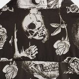 Cool Cotton Button-Up Shirt with Pink Skull in Flowers for Men, Punk Rock and Roll