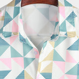 Cotton Summer Short Sleeve Shirt with Geometric Triangle Pattern for Men