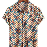 Summer Cotton Short Sleeve Shirt for Men, Retro, Buttons, Vintage, Geometric, Circles, Cool