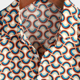 Summer Cotton Short Sleeve Shirt for Men, Retro, Buttons, Vintage, Geometric, Circles, Cool
