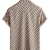 Summer Cotton Short Sleeve Shirt for Men, Retro, Buttons, Vintage, Geometric, Circles, Cool