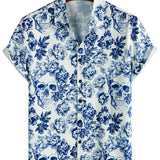 Short Sleeve Cotton Skull and Flower Punk Rock Shirt for Men