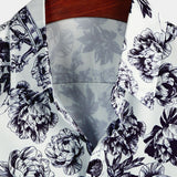 Short Sleeve Skull Flower Pattern Cotton Shirt in Punk Rock Style for Men