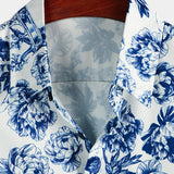 Short Sleeve Cotton Skull and Flower Punk Rock Shirt for Men