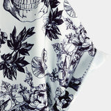 Short Sleeve Skull Flower Pattern Cotton Shirt in Punk Rock Style for Men