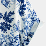 Short Sleeve Cotton Skull and Flower Punk Rock Shirt for Men