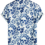 Short Sleeve Cotton Skull and Flower Punk Rock Shirt for Men