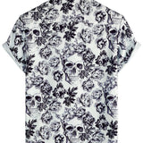 Short Sleeve Skull Flower Pattern Cotton Shirt in Punk Rock Style for Men