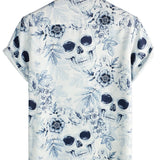Casual Short Sleeve Cotton Shirt with Button and Skull Pattern for Men