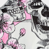 Men's Short Sleeve Cotton Shirts with Skulls and Pink Flowers