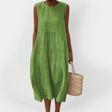 Elegant Sleeveless Cotton Dress with Pockets