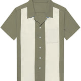 Retro Short Sleeve Shirt from the 50s with Cuban Collar for Men in Blue
