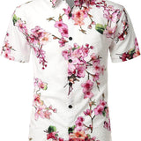 Men's Short Sleeve Shirt with Floral Pattern
