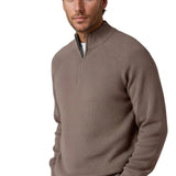 Men's Sweater with Half-Zip and Stand-Up Collar – Taupe Brown