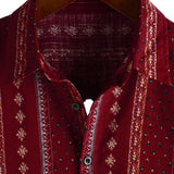 Vintage 70s Style Short Sleeve Cotton Shirt with Red Stripes for Men