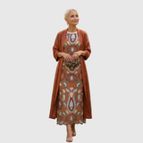 Daniela - Long floral patterned dress with a fitted vest