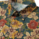 Short Sleeve Breathable Cotton Shirt with Vintage Botanical Print for Men