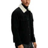 Men's Velvet Jacket with Sherpa Collar and Snaps - Black