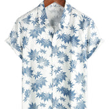 Short Sleeve Breathable Cotton Shirt with Maple Leaf Pattern for Men