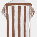 Casual Short Sleeve Shirt with Vertical Stripes in Vintage Brown for Men