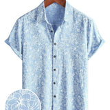 Men's Short Sleeve Cotton Hawaiian Shirt with Button, Light Blue