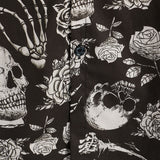 Cool Cotton Button-Up Shirt with Pink Skull in Flowers for Men, Punk Rock and Roll