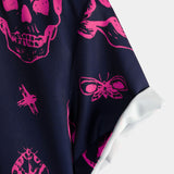 Men's Aloha Shirt in Cotton with Pink Skull Print and Short Sleeves