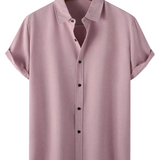 Men's Casual Shirt Made of Silk Cotton in Solid Color with Buttons and Short Sleeves, Breathable