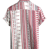 White and Red Short Sleeve Cotton Beach Shirt for Men in Stripes