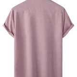 Men's Casual Shirt Made of Silk Cotton in Solid Color with Buttons and Short Sleeves, Breathable